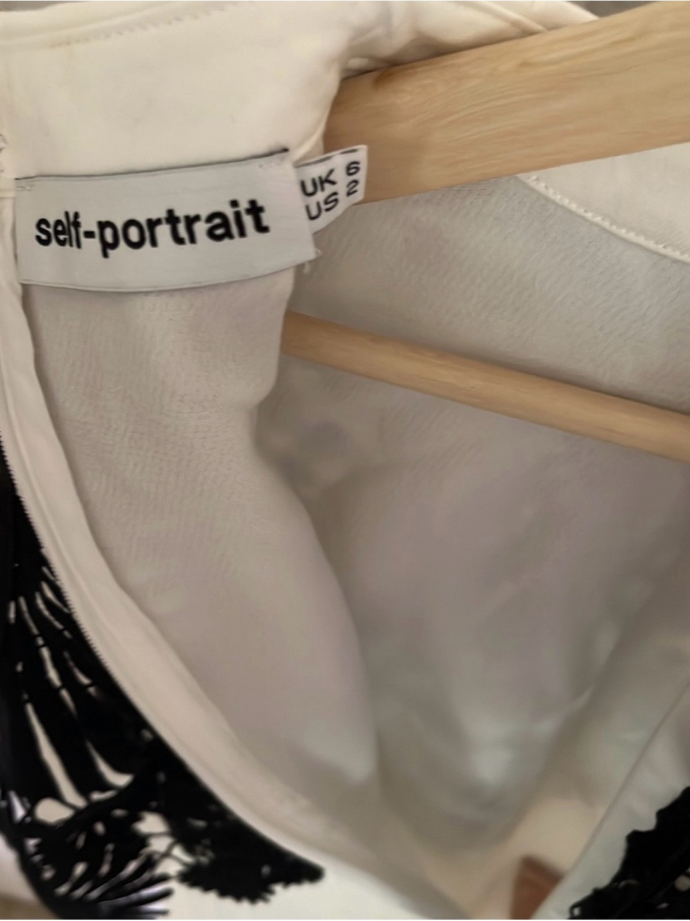 Self-Portrait White Dress with Black Floral Lace Overlay - Picture 4 of 5